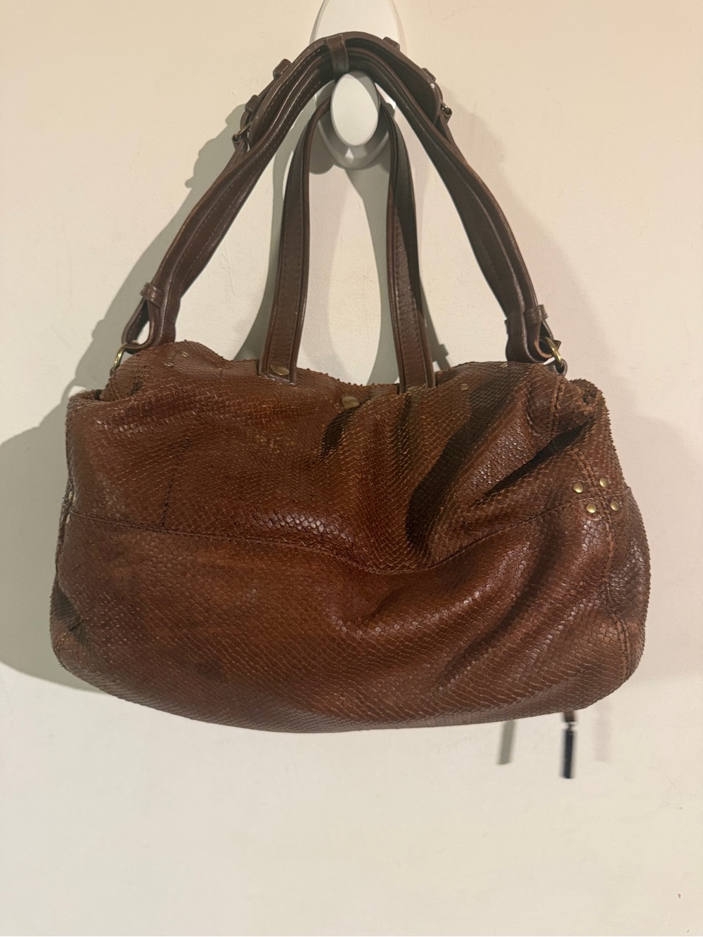 $920 Jerome Dreyfuss Billy Classic Brown snakeskin Satchel Handbag - Picture 8 of 14